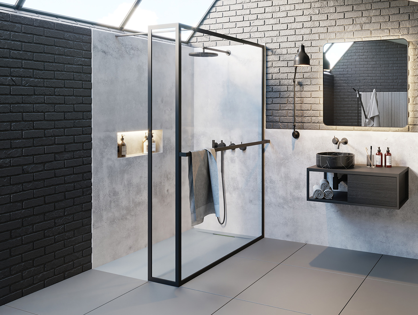 Sealkin Badkamermeubilair Winkel -Sealkin Badkamermeubilair Winkel Lucid matzwarte douchewand minimalistische elegante douchewand