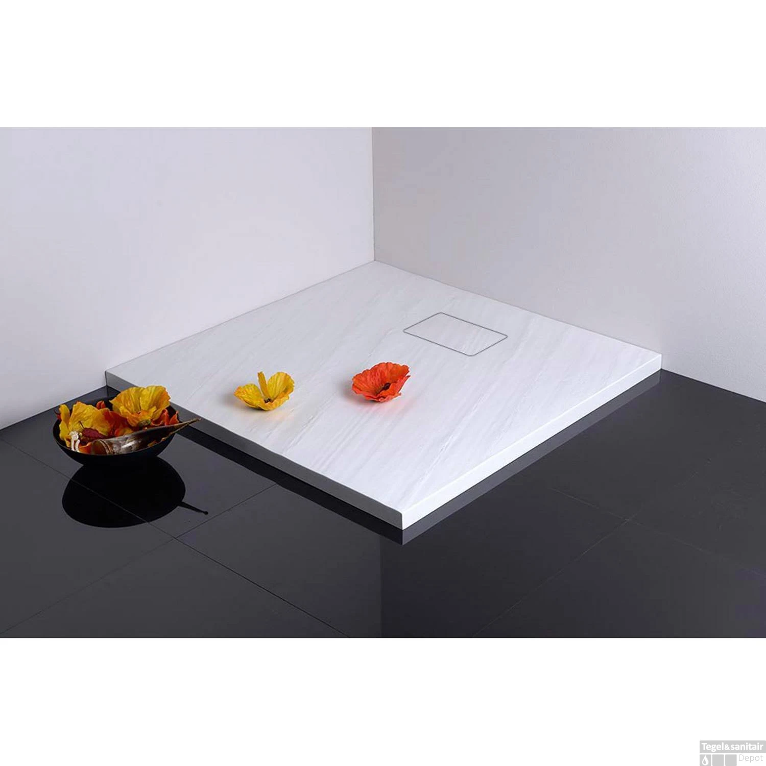 Douchebak Gegoten Marmer Sapho Acora 80x80x3.5 Cm Vierkant Steen Wit 4 Douchebak Gegoten Marmer Sapho Acora 80x80x3.5 Cm Vierkant Steen Wit - Afbeelding 2