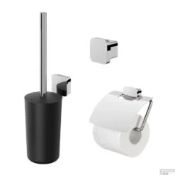 Accessoires Set Geesa Topaz Toiletborstelhouder Handdoekhaak Klein En Toiletrolhouder Chroom