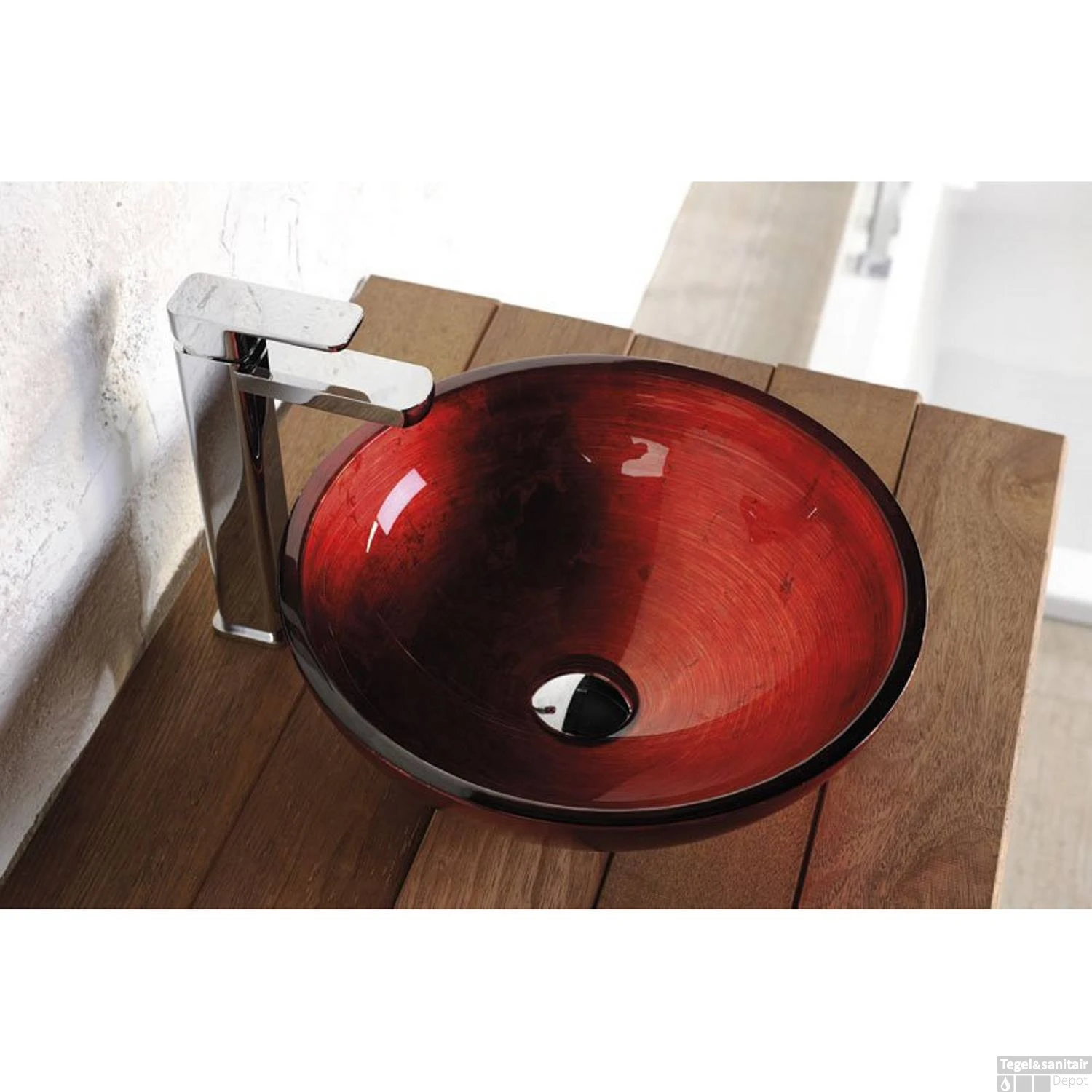 Waskom Sapho Murano Rond 40x14 Cm Glas Rood 4 Waskom Sapho Murano Rond 40x14 Cm Glas Rood - Afbeelding 2