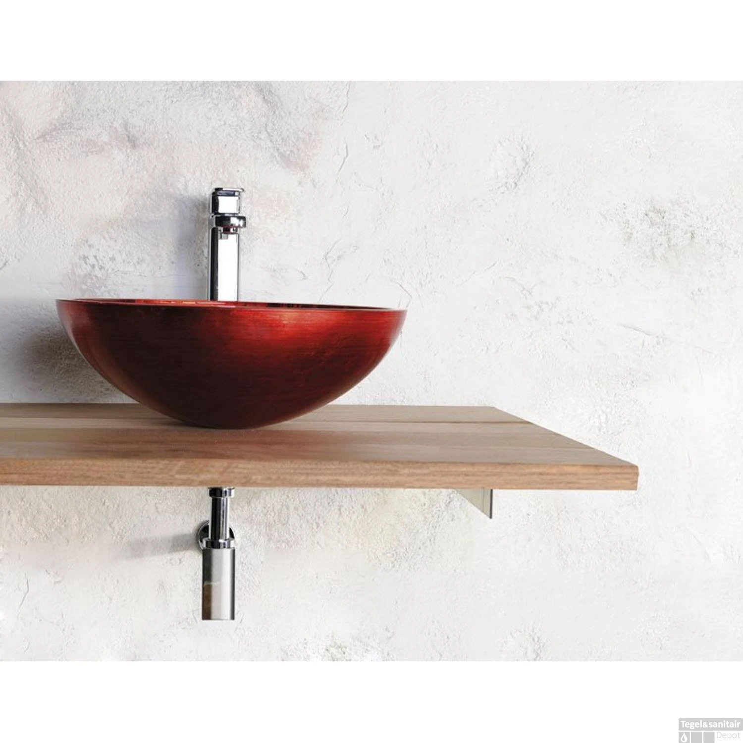 Waskom Sapho Murano Rond 40x14 Cm Glas Rood 5 Waskom Sapho Murano Rond 40x14 Cm Glas Rood - Afbeelding 3