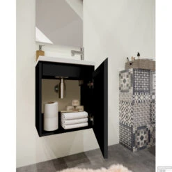 Fonteinset Allibert Porto Pack 40 Inclusief Spiegel Soft Close 40x51x25 Cm Glanzend Zwart -Sealkin Badkamermeubilair Winkel allibert porto pack fonteinmeubel 40 cm glanzend zwart open