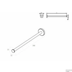Handdoekrek Wiesbaden Alonzo 1-armig Mat Zwart -Sealkin Badkamermeubilair Winkel alonzo handdoekrek 1 armig technische tekening 5