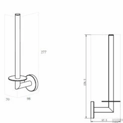 Reserverolhouder Wiesbaden Alonzo RVS Mat Zwart -Sealkin Badkamermeubilair Winkel alonzo reserverolhouder technische tekening 2 4