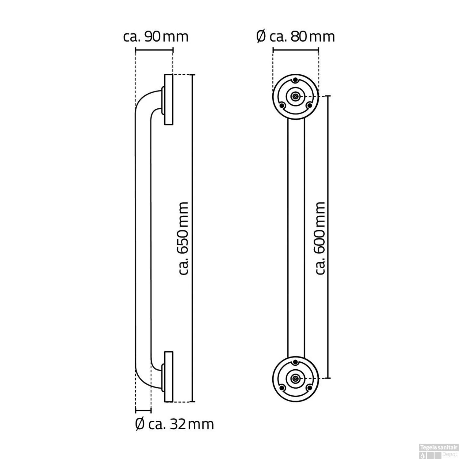 Badgreep Boss & Wessing Ludo 60 Cm Mat Zwart 6 Badgreep Boss & Wessing Ludo 60 Cm Mat Zwart - Afbeelding 4
