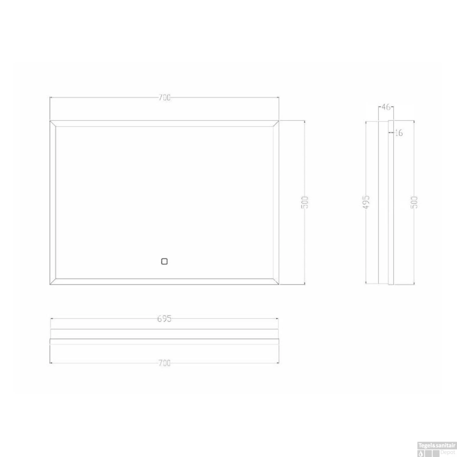 Badkamerspiegel Boss & Wessing Miami LED Verlichting Mat Zwart 70x50 Cm 4 Badkamerspiegel Boss & Wessing Miami LED Verlichting Mat Zwart 70x50 Cm - Afbeelding 2