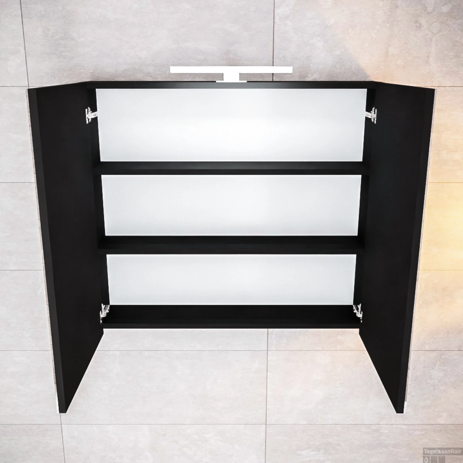 Spiegelkast Boss & Wessing Cube 80x70x16 Cm Mat Zwart Urban 4 Spiegelkast Boss & Wessing Cube 80x70x16 Cm Mat Zwart Urban - Afbeelding 2