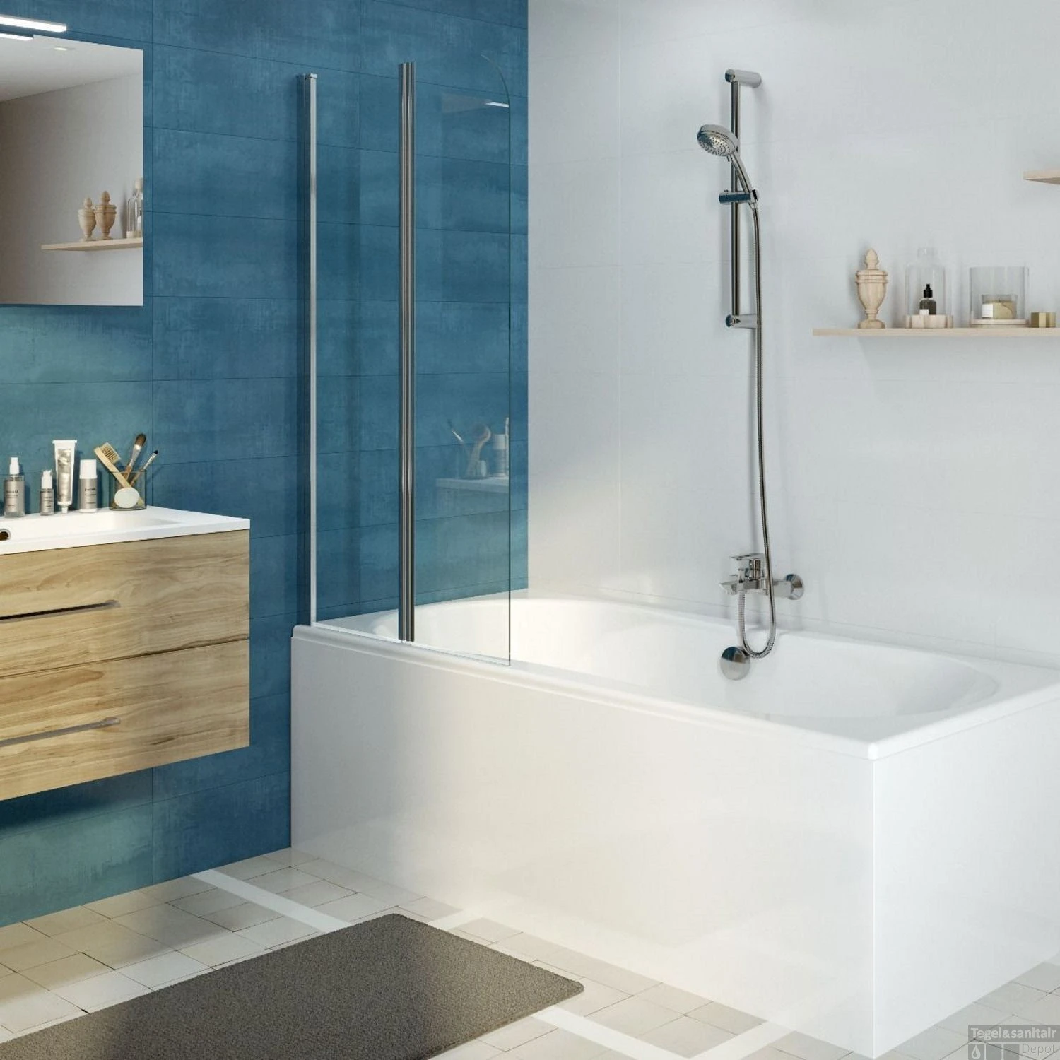 Badwand Allibert Kordo 80-82x140 Cm Chroom 4 Badwand Allibert Kordo 80-82x140 Cm Chroom - Afbeelding 2