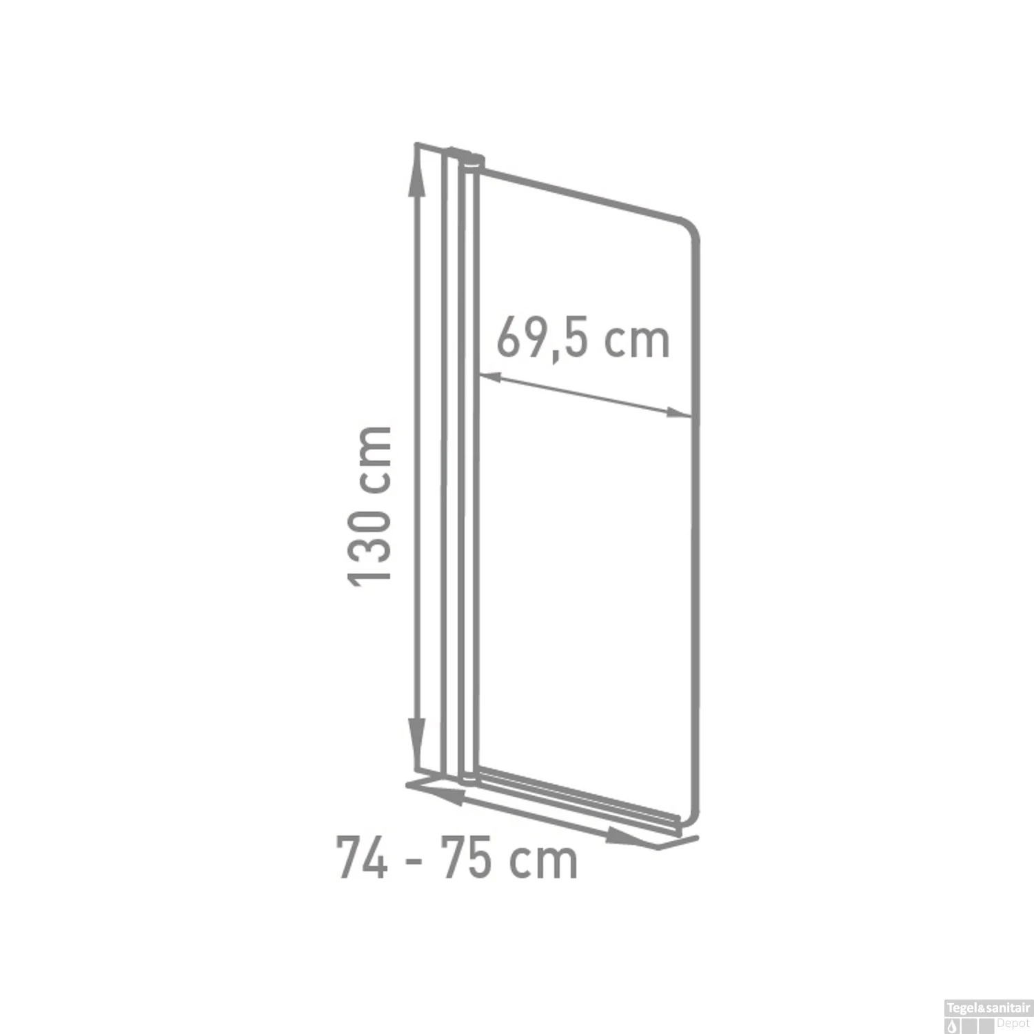 Badwand VM Go Megalo 75x130cm Scharnierend Wit Profiel 4mm Veiligheidsglas - Afbeelding 2