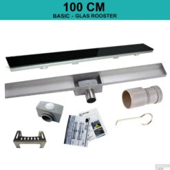 RVS Douchegoot BASIC Met Uitneembaar Sifon 100x7cm 6,7cm Diep GLAS ROOSTER