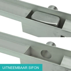 RVS Douchegoot BASIC Met Uitneembaar Sifon 100x7cm 6,7cm Diep GLAS ROOSTER -Sealkin Badkamermeubilair Winkel basic glas rooster 100cm 4