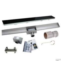 RVS Douchegoot BASIC Met Uitneembaar Sifon 100x7cm 6,7cm Diep GLAS ROOSTER -Sealkin Badkamermeubilair Winkel basic glas rooster 100cm shop