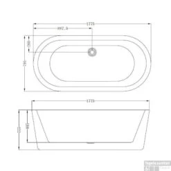 Vrijstaand Ligbad Black And White 178x80x55cm -Sealkin Badkamermeubilair Winkel black white afmetingen