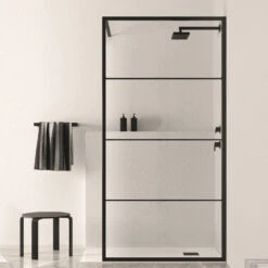 Inloopdouche BWS Black Line 110x200 Cm 8mm NANO Glas Mat Zwart Raster