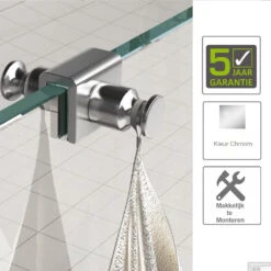 BWS Uni Dubbele Glashaak T.b.v. Douchecabine Chroom