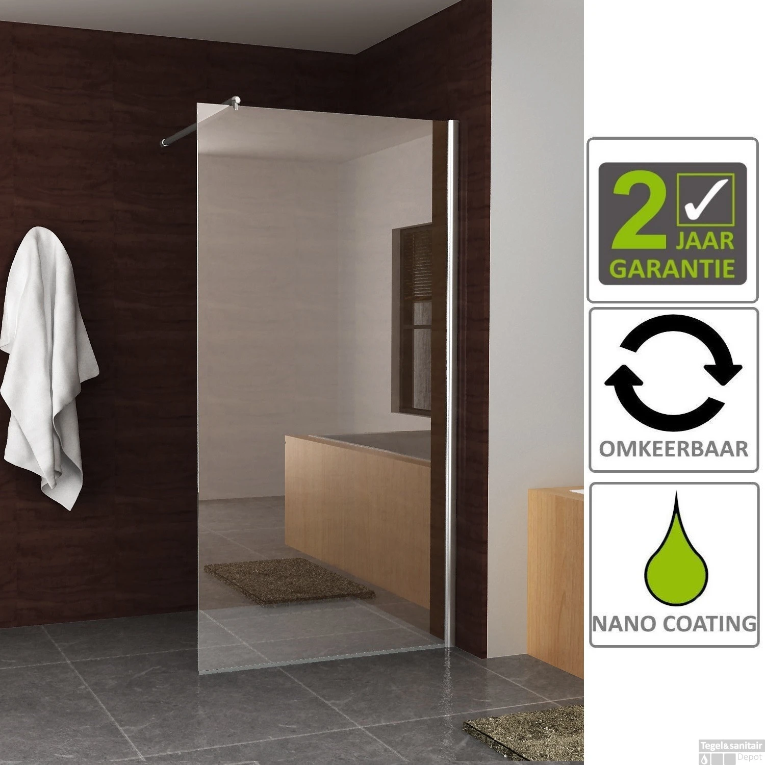 BWS Eco Douchewand Muurprofiel 8mm | NANO Coating | Inloopdouche (Alle Maten) - Afbeelding 2