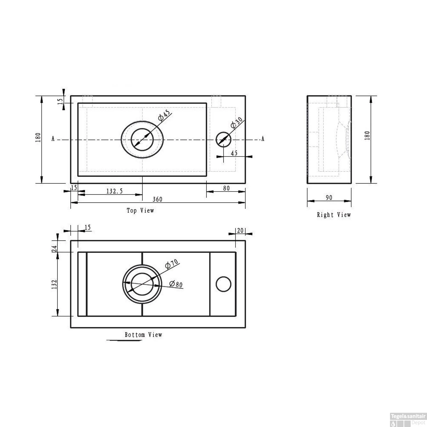 BWS Hardsteen Fontein Zwart 36x18x9 Cm (Kraangat Links) 5 BWS Hardsteen Fontein Zwart 36x18x9 Cm (Kraangat Links) - Afbeelding 3
