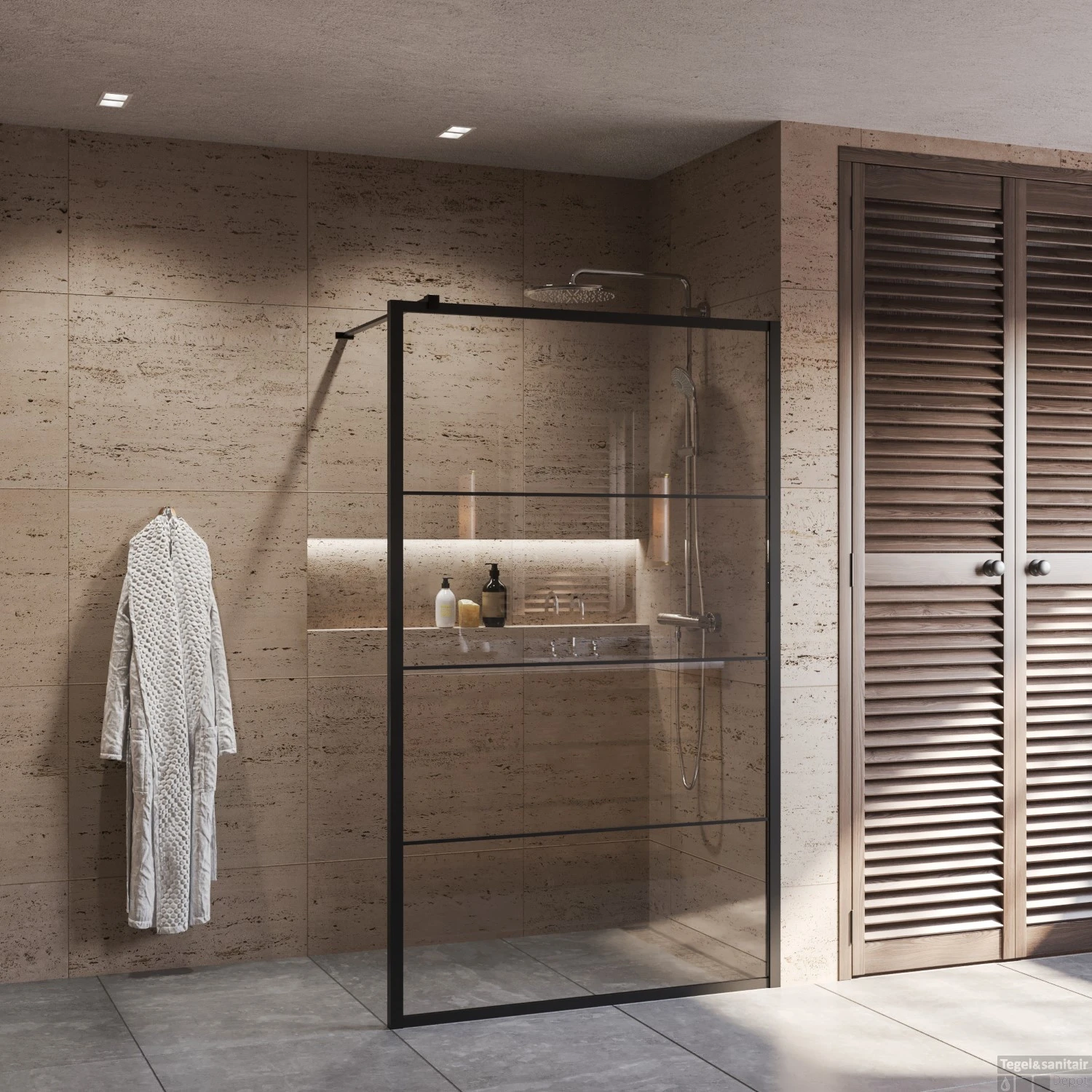 BWS Inloopdouche Frame 30x200 Cm 8mm NANO Glas Mat Zwart Raster 4 BWS Inloopdouche Frame 30x200 Cm 8mm NANO Glas Mat Zwart Raster - Afbeelding 2