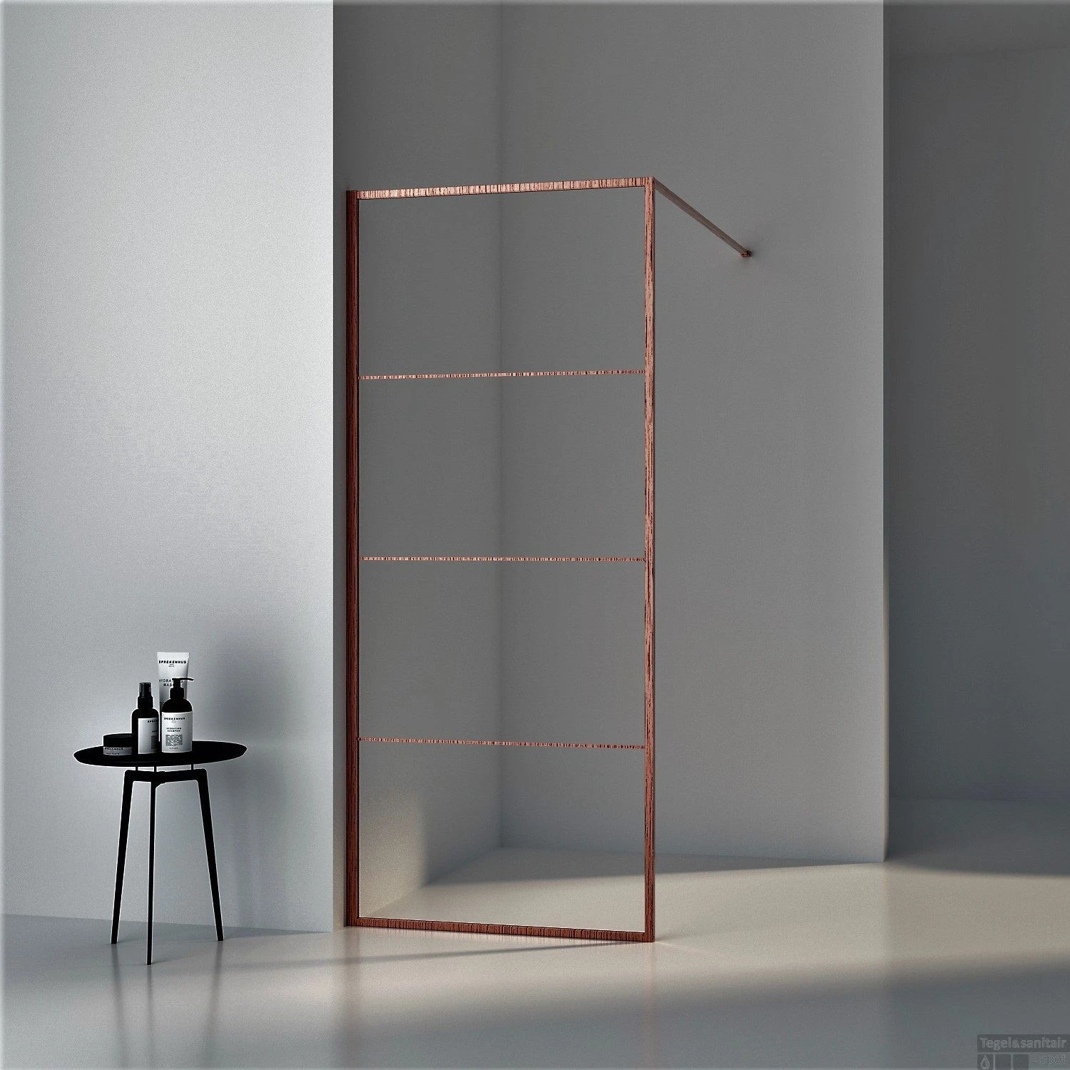 BWS Inloopdouche Frame 100x200 Cm 8mm NANO Glas Geborsteld Koper