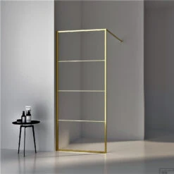 BWS Inloopdouche Frame 90x200 Cm 8mm NANO Glas Geborsteld Messing Goud