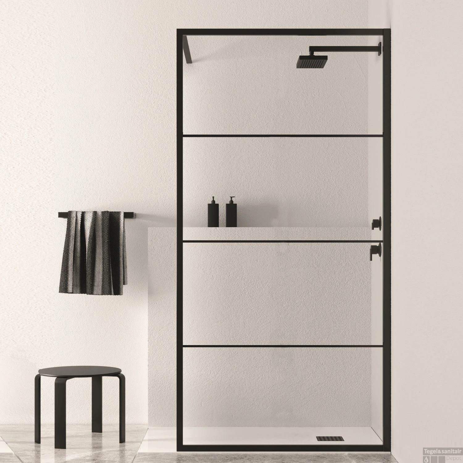 BWS Inloopdouche Frame 30x200 Cm 8mm NANO Glas Mat Zwart Raster 3 BWS Inloopdouche Frame 30x200 Cm 8mm NANO Glas Mat Zwart Raster