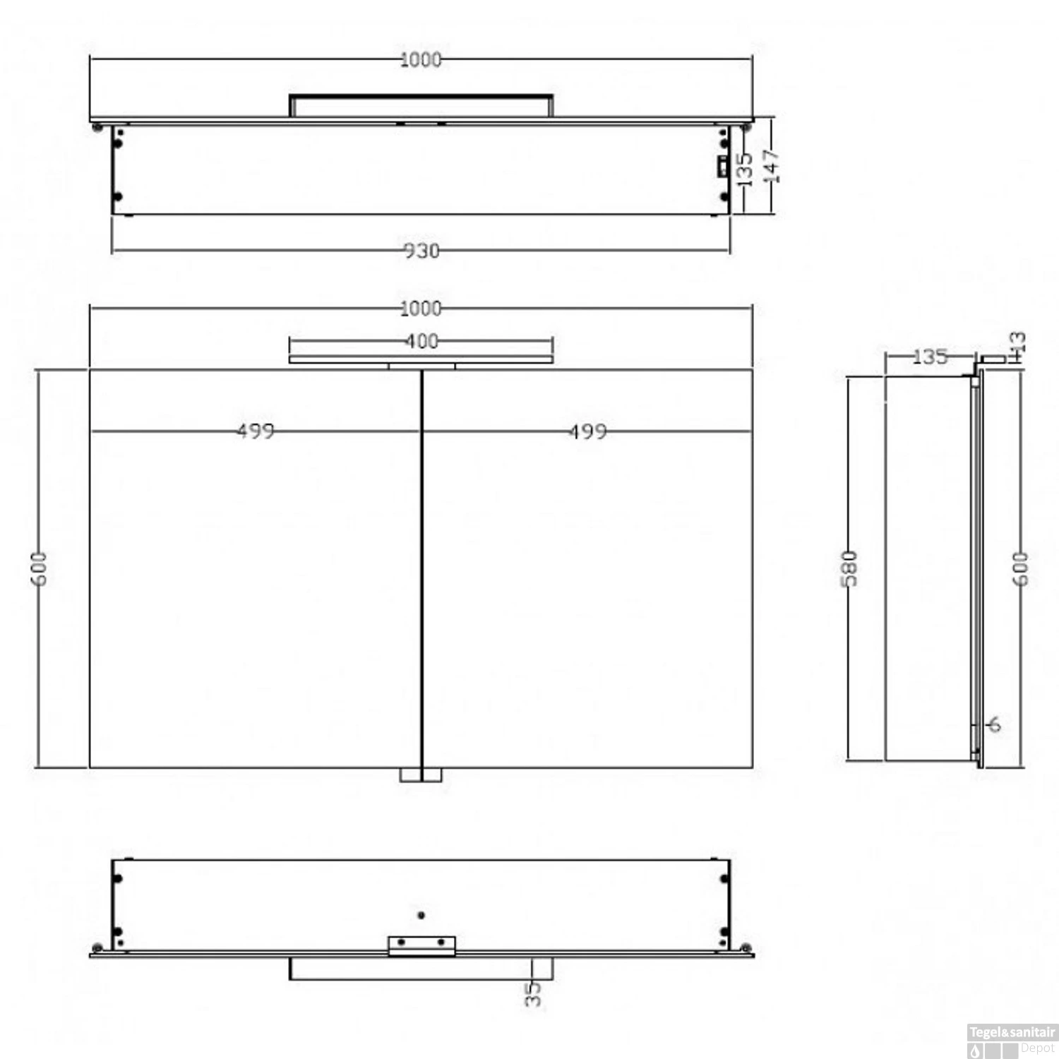 BWS LED Spiegelkast Luxe Aluminium 100x60x14 Cm 4 BWS LED Spiegelkast Luxe Aluminium 100x60x14 Cm - Afbeelding 2
