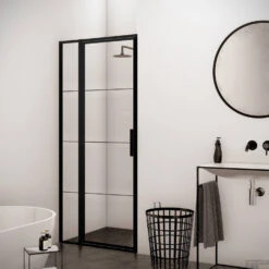 BWS Nisdeur Frame Met Vast Paneel 150x200 Cm 8 Mm NANO Glas Mat Zwart Raster