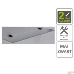 BWS Planchet Mia Glas Bevestigingspunten Mat Zwart