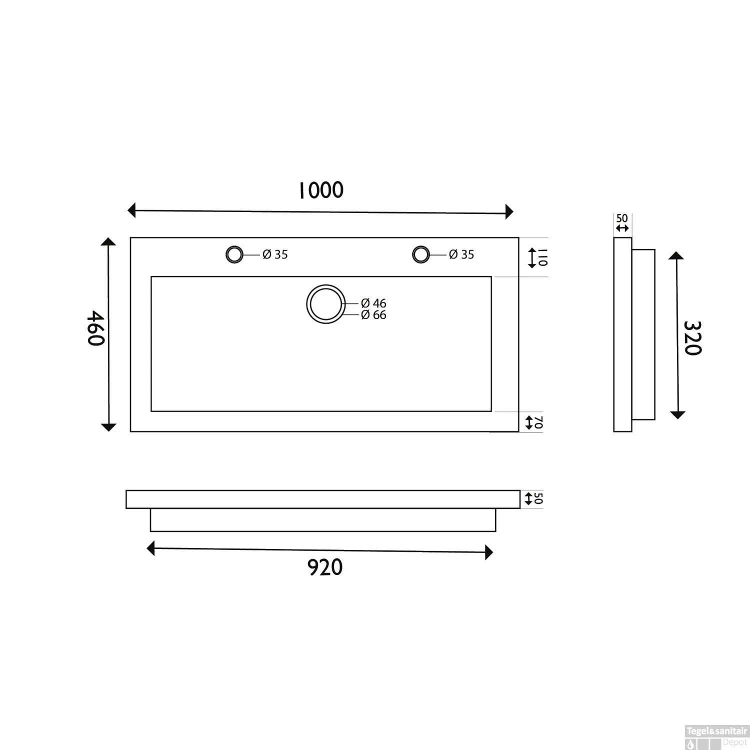BWS Wastafel Hardsteen 100x46x5 Cm 2 Kraangaten Mat Zwart 5 BWS Wastafel Hardsteen 100x46x5 Cm 2 Kraangaten Mat Zwart - Afbeelding 3