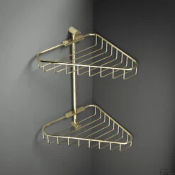 Hoekdraadkorf Hotbath Cobber Dubbel Wandmodel Gepolijst Messing PVD