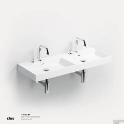 Wastafel Clou Wash Me 110x42x8 Cm Mineraal Marmer Wit (met Dubbele Wasbak)