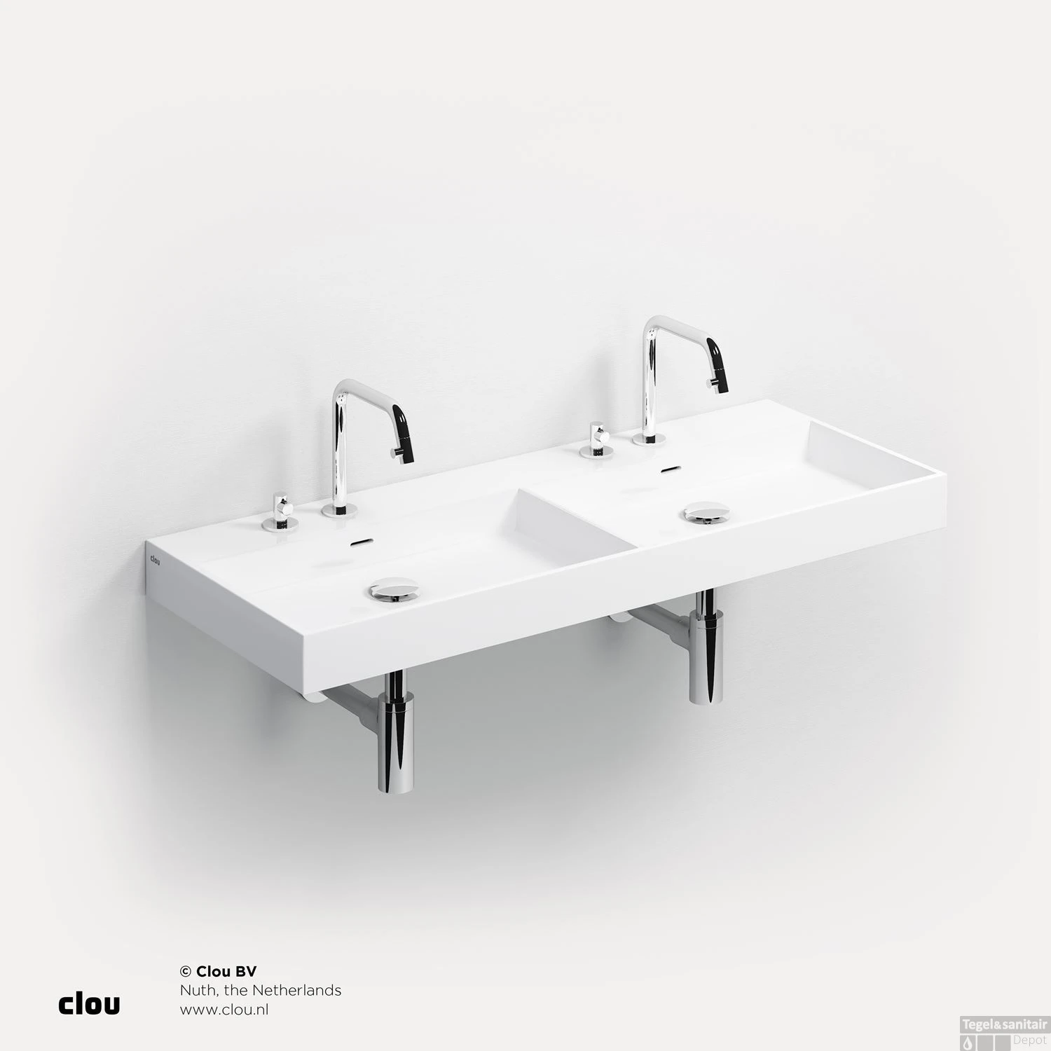 Wastafel Clou Wash Me 110x42x8 Cm Mineraal Marmer Wit (met Dubbele Wasbak) 3 Wastafel Clou Wash Me 110x42x8 Cm Mineraal Marmer Wit (met Dubbele Wasbak)