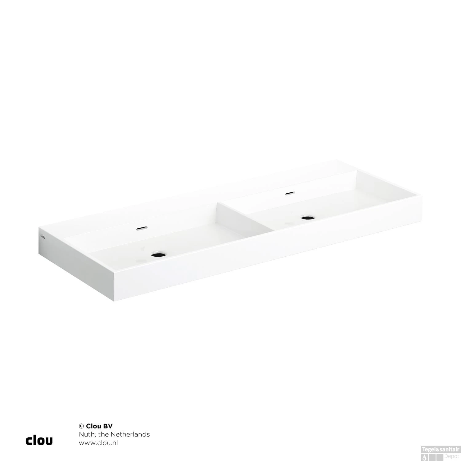 Wastafel Clou Wash Me 110x42x8 Cm Mineraal Marmer Wit (met Dubbele Wasbak) 4 Wastafel Clou Wash Me 110x42x8 Cm Mineraal Marmer Wit (met Dubbele Wasbak) - Afbeelding 2