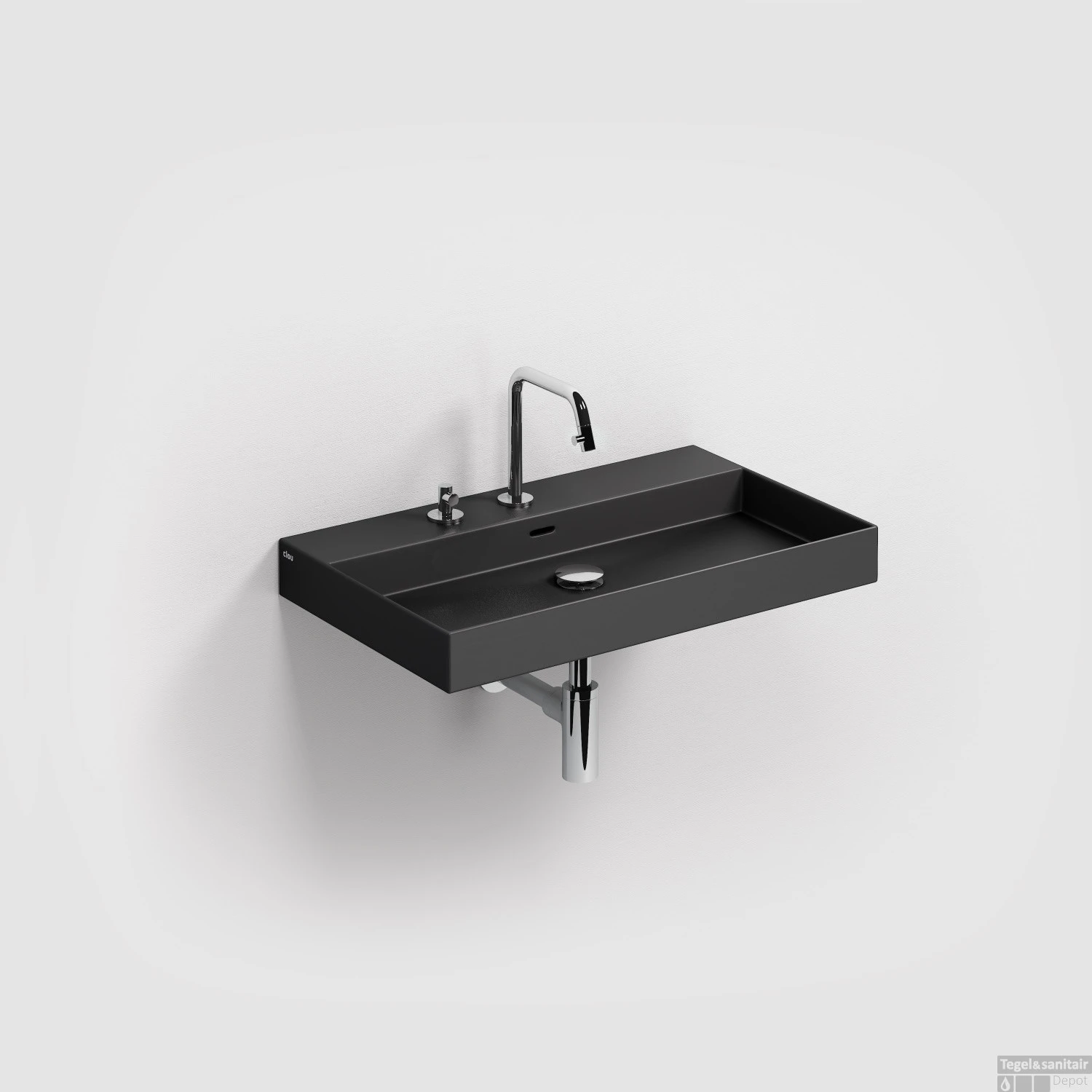 Clou New Wash Me Wastafel 70x42x8cm Met 3 Voorbewerkte Kraangaten Zwart Mat Keramiek 3 Clou New Wash Me Wastafel 70x42x8cm Met 3 Voorbewerkte Kraangaten Zwart Mat Keramiek