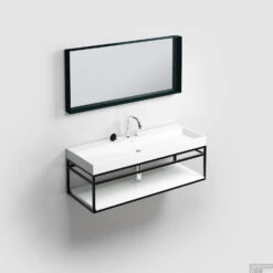 Clou New Wash Me Wastafel 110x42x8cm Met 3 Voorbewerkte Kraangaten Glanzend Wit Keramiek -Sealkin Badkamermeubilair Winkel cl 07.41.011.55