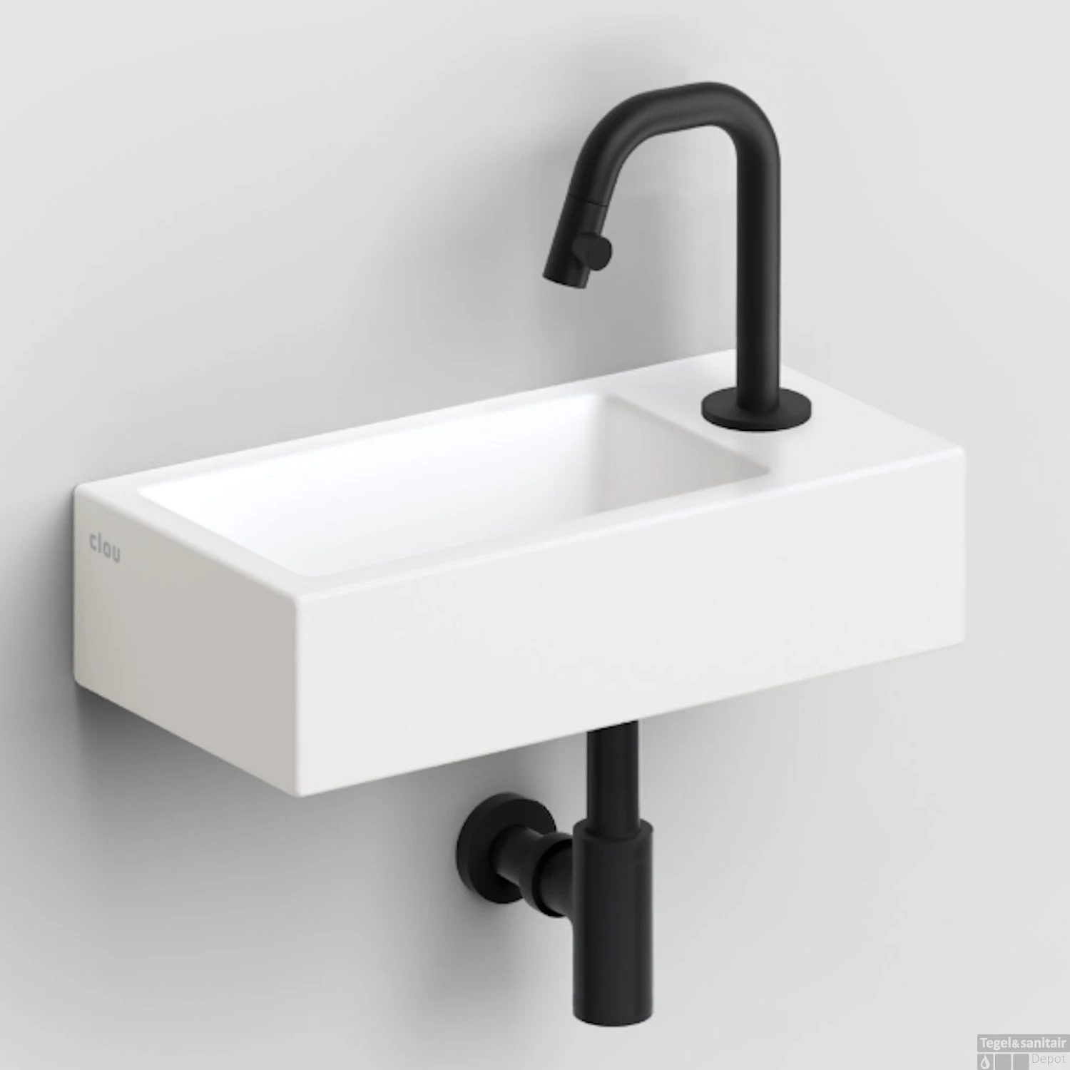 Clou Flush Fontein Met Kraangat 36cm Rechts Met Geïntegreerde Afvoer Mat Wit Keramiek