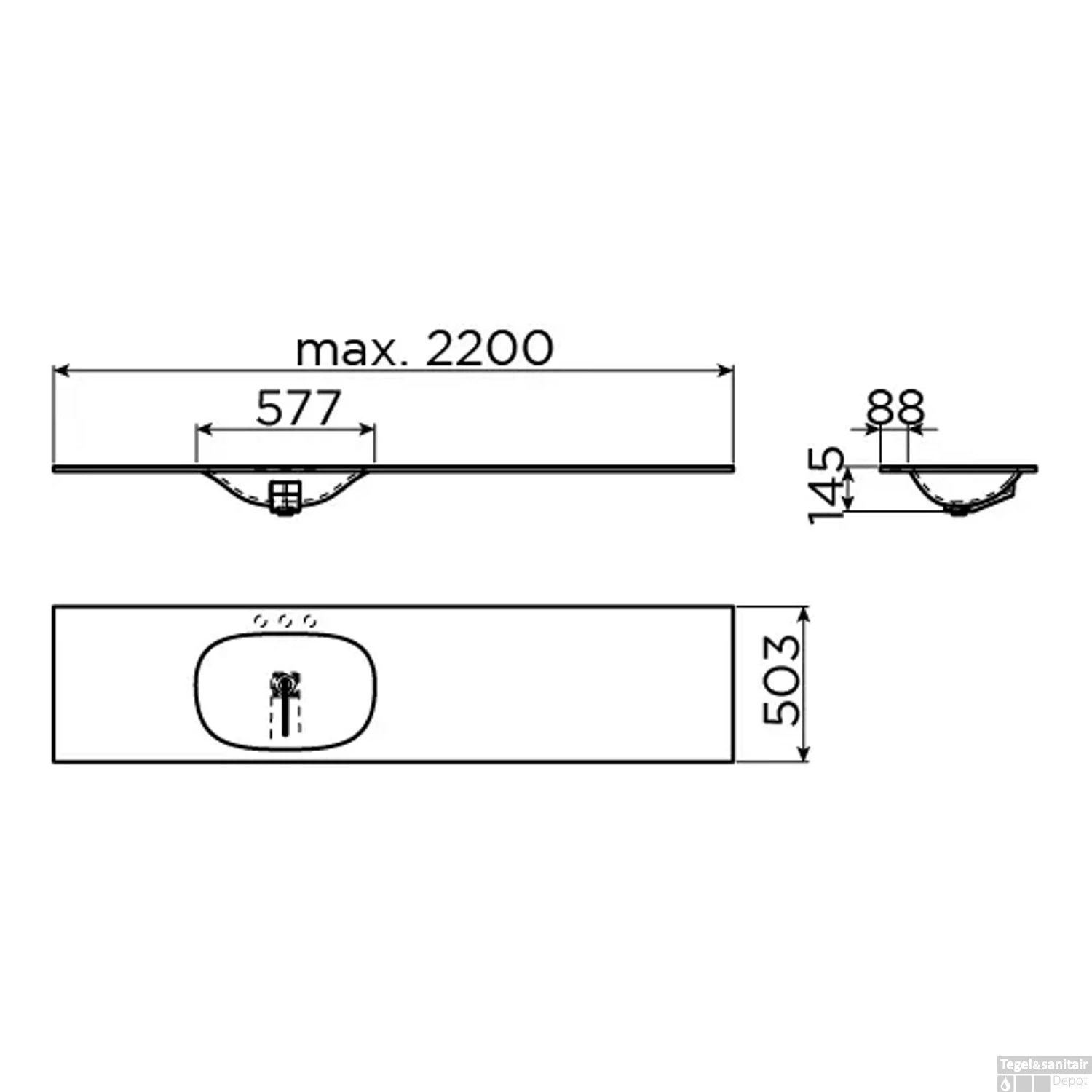 Clou Hammock Wastafelblad Enkele Waskom Links 160cm Compositie 18 Aluite Mat Wit - Afbeelding 2