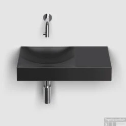 Clou Vale Fontein Met Voorbewerkt Kraangat Rechts Met Geïntegreerde Afvoer Zwart Mat Keramiek 45 Cm