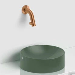 Clou Vale Rond Fontein Zonder Kranenbank Met Geïntegreerde Afvoer Mat Pijnboom Groen Keramiek 22 Cm