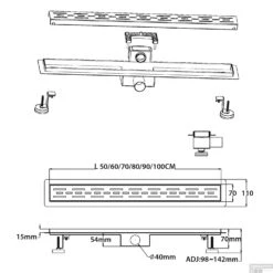 Douchegoot Boss & Wessing Colorato Compleet 100cm Geborsteld Gunmetal -Sealkin Badkamermeubilair Winkel colorato douchegoten technische tekening 17