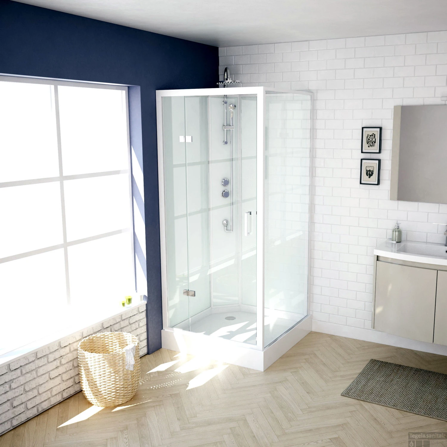 Complete Douchecabine VM Khone V Met Draaideur 90x90x222 Cm Mat Wit