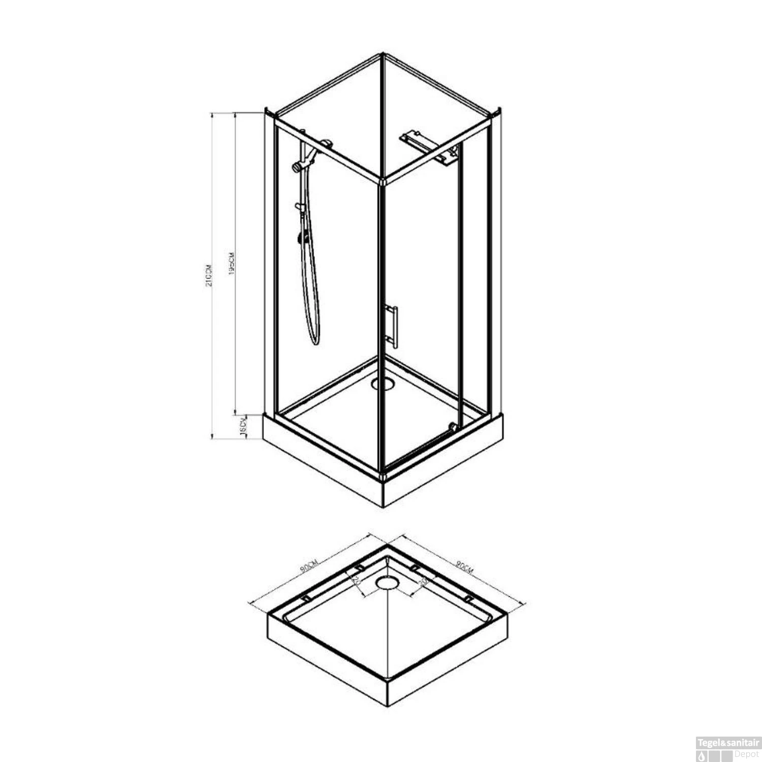 Complete Douchecabine Wiesbaden Domino 90x90x210 Cm 5mm 4 Complete Douchecabine Wiesbaden Domino 90x90x210 Cm 5mm - Afbeelding 2