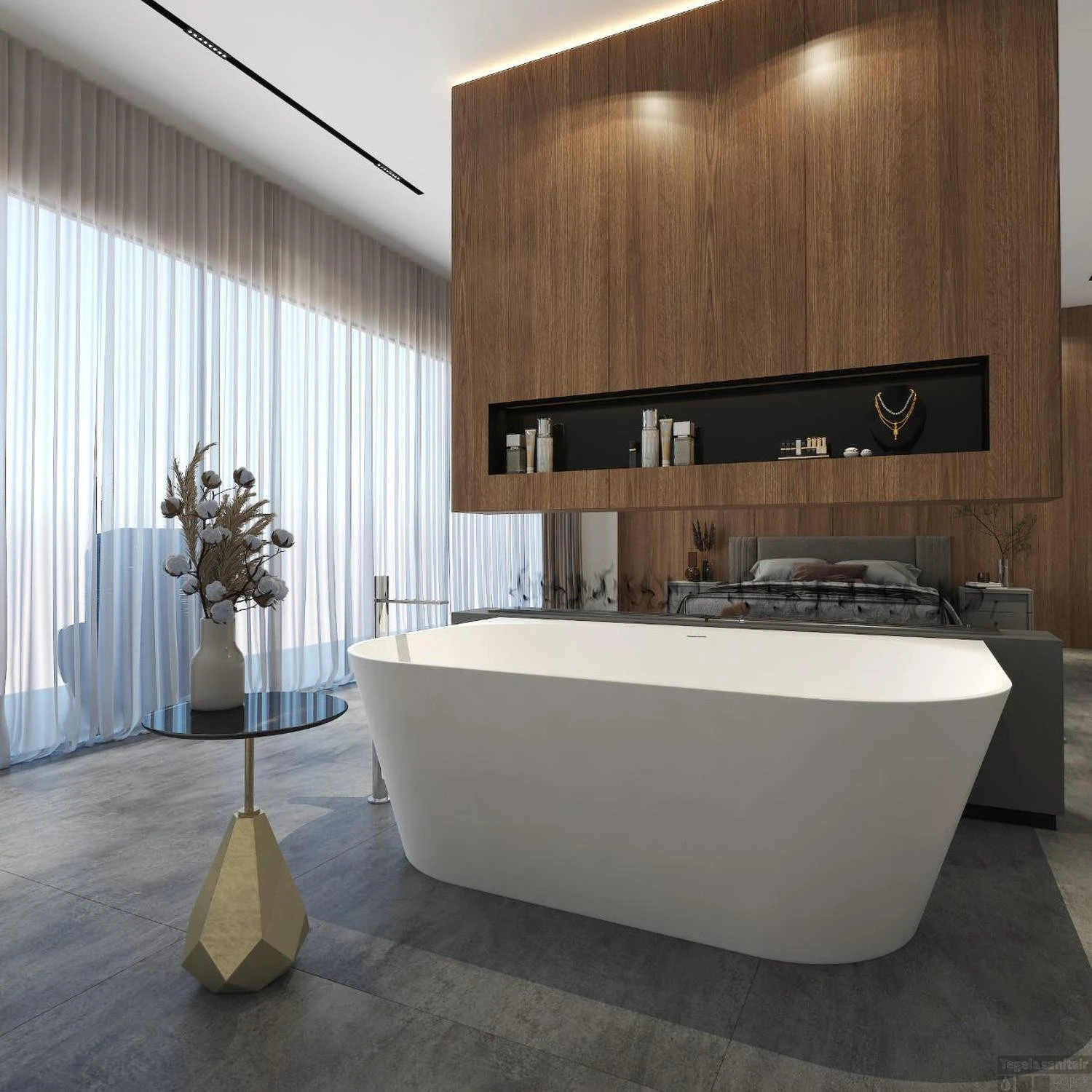 Ligbad Arcqua Crosstone Evi XL Back To Wall Solid Surface 180x120x57 Mat Wit 6 Ligbad Arcqua Crosstone Evi XL Back To Wall Solid Surface 180x120x57 Mat Wit - Afbeelding 4