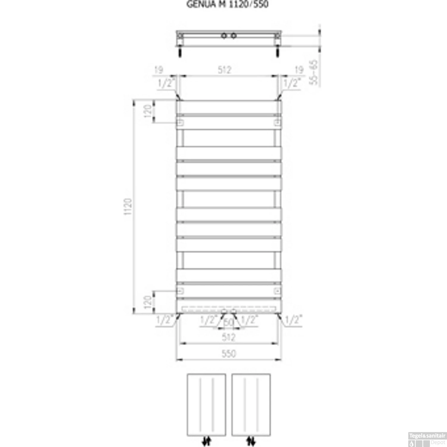 Designradiator Boss & Wessing Genuo Met Middenaansluiting 112 X 55 Cm 558 Watt Pergamon - Afbeelding 2