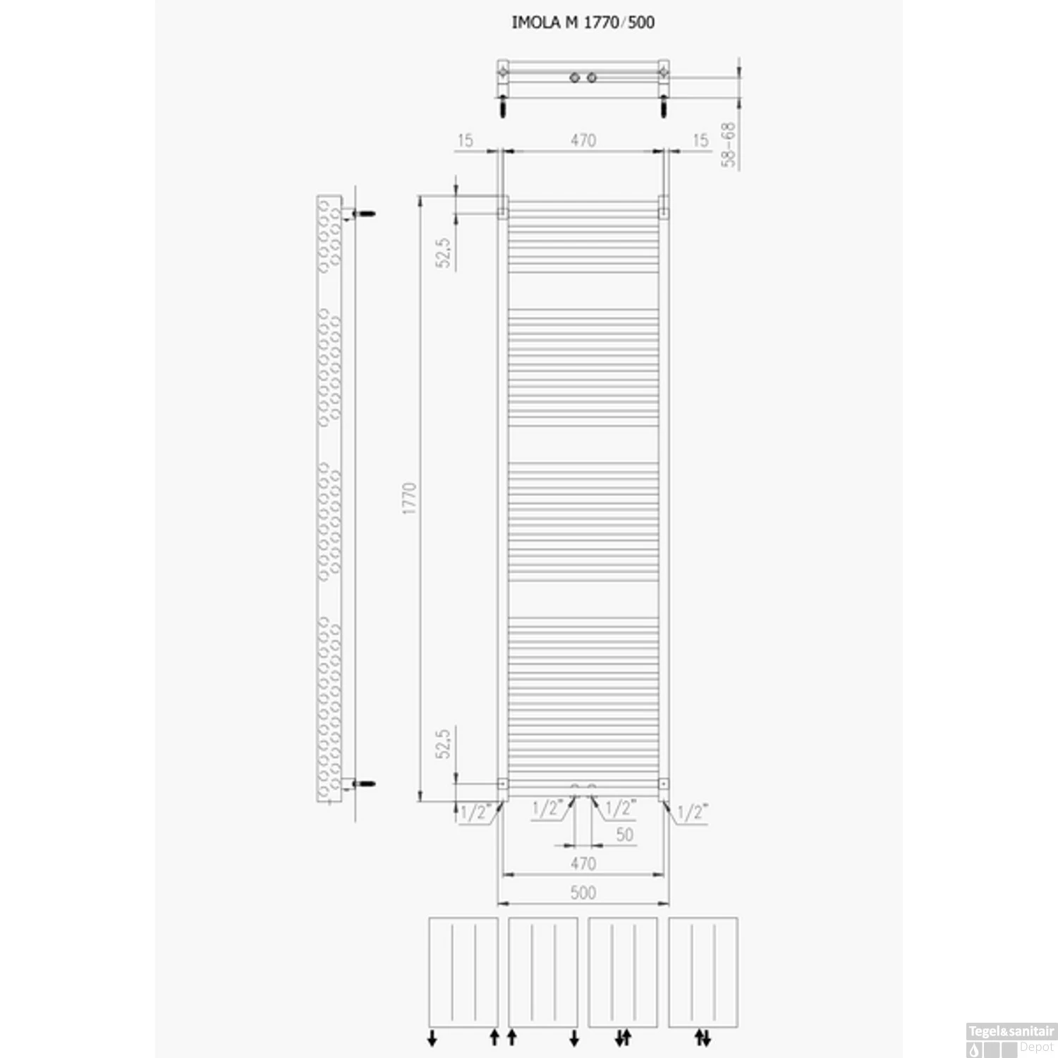 Designradiator Boss & Wessing Ifona 177x50 Cm 1155 Watt Met Middenaansluiting Zandsteen - Afbeelding 2