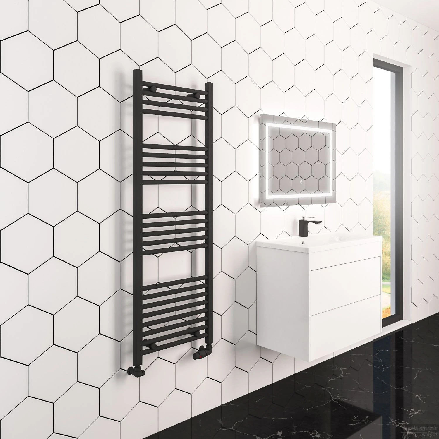 Radiator Boss & Wessing Wingrave 80x40 Cm Mat Zwart Zij-Onderaansluiting (374 Watt) - Afbeelding 3