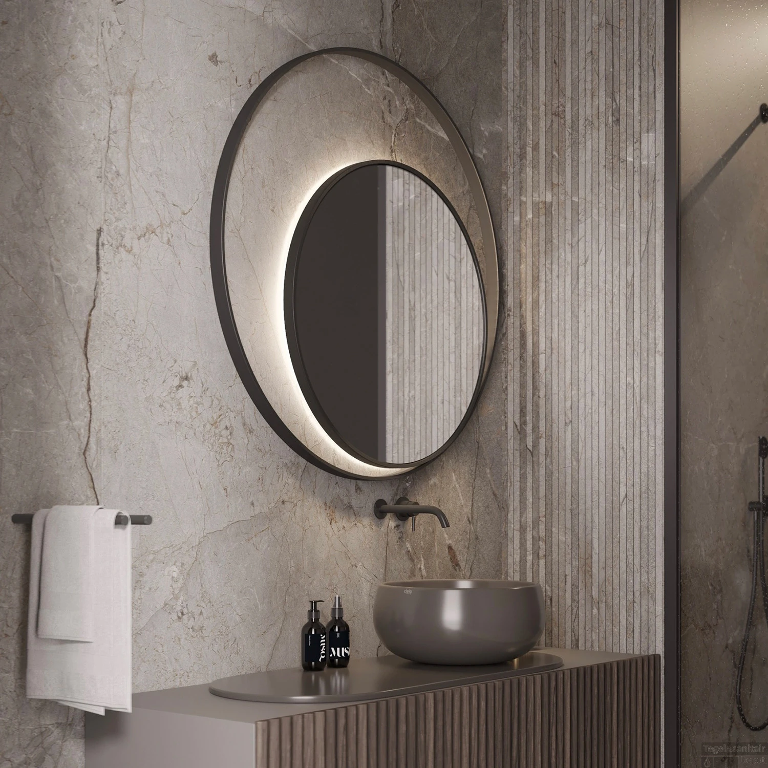 Designspiegel Martens Design Athene Rond Met Frame En Indirecte LED Verlichting 120 Cm Mat Zwart 4 Designspiegel Martens Design Athene Rond Met Frame En Indirecte LED Verlichting 120 Cm Mat Zwart - Afbeelding 2