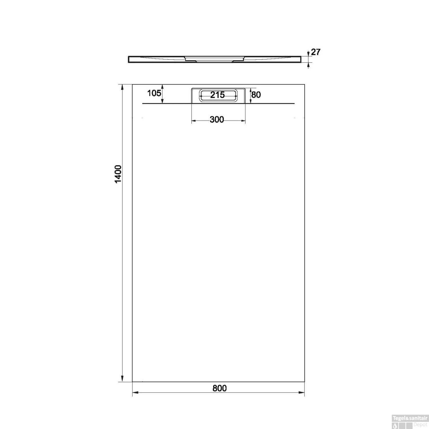 Douchebak + Sifon Allibert Rectangle 140x80 Cm Mat Zwart 4 Douchebak + Sifon Allibert Rectangle 140x80 Cm Mat Zwart - Afbeelding 2