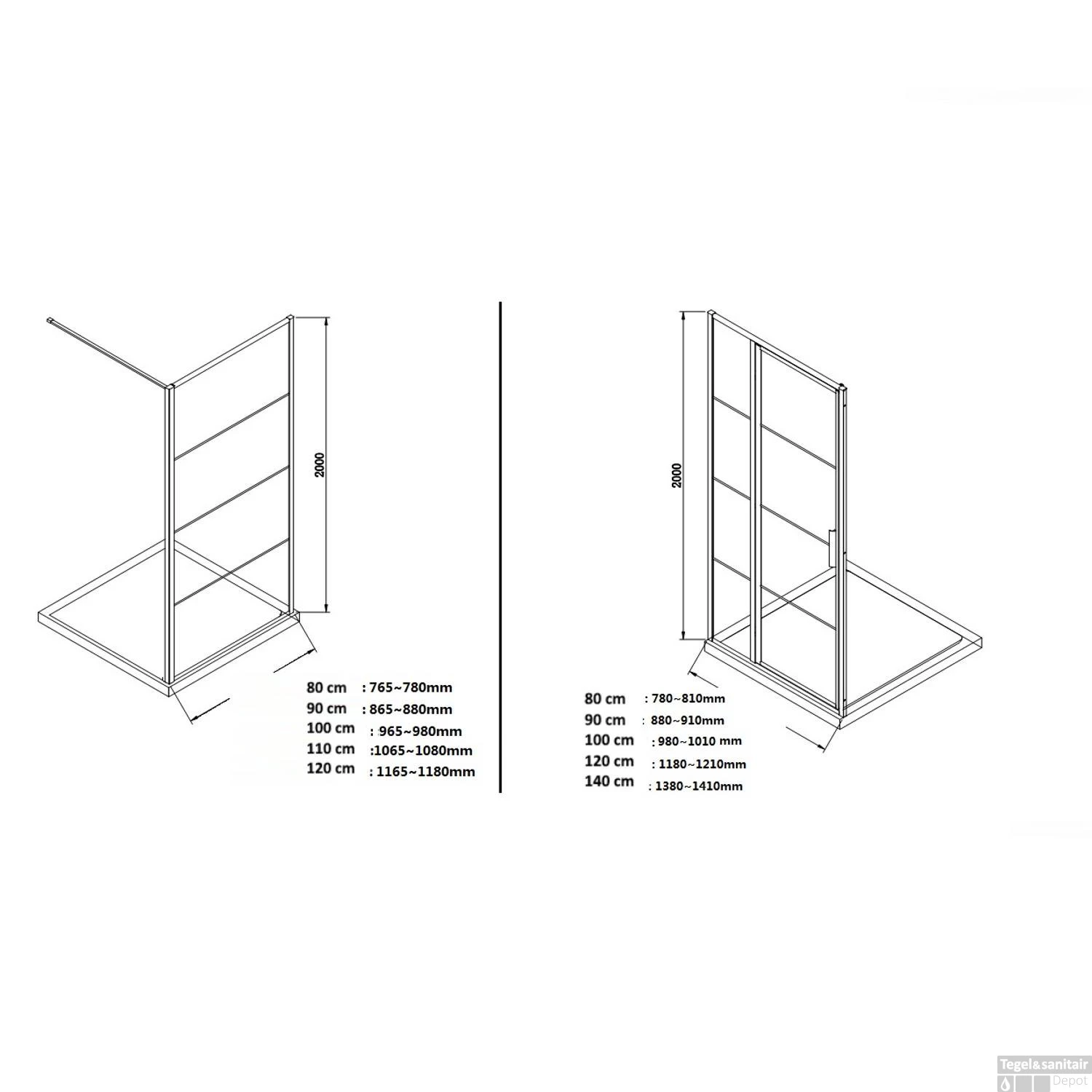 BWS Douchecabine Frame 80x100 Cm 8 Mm NANO Glas Mat Zwart Raster 7 BWS Douchecabine Frame 80x100 Cm 8 Mm NANO Glas Mat Zwart Raster - Afbeelding 5