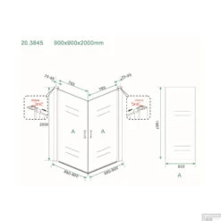 Douchecabine Wiesbaden Dubbele Swingdeur 90x90cm 8mm NANO Coating -Sealkin Badkamermeubilair Winkel douchecabine dubbele swingdeur 90x90cm 8mm nano coating tech 1